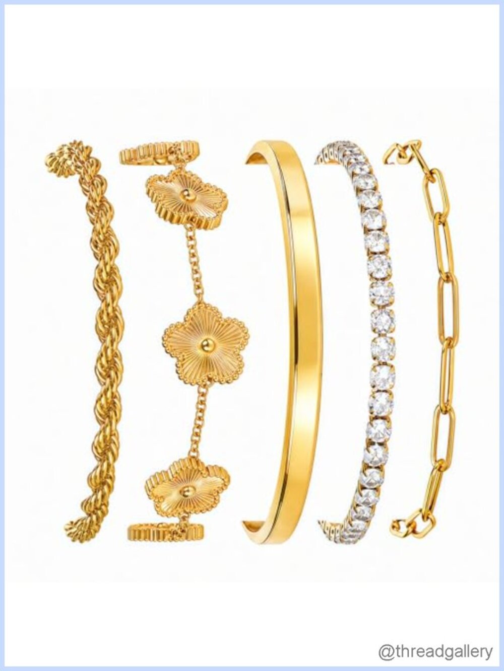 5 Pc Gold Plated Bracelet Set for Women Stackable Cuban Chain Cuff